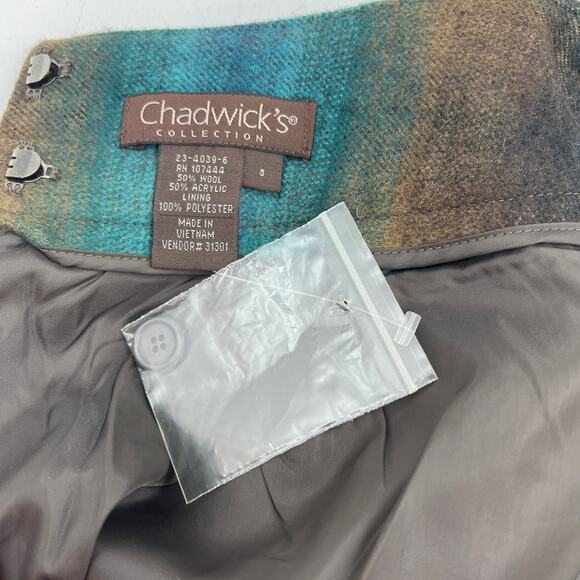 Chadwick’s Collection Plaid Wool Skirt Brown Teal Pleated Twee - Picture 3 of 8